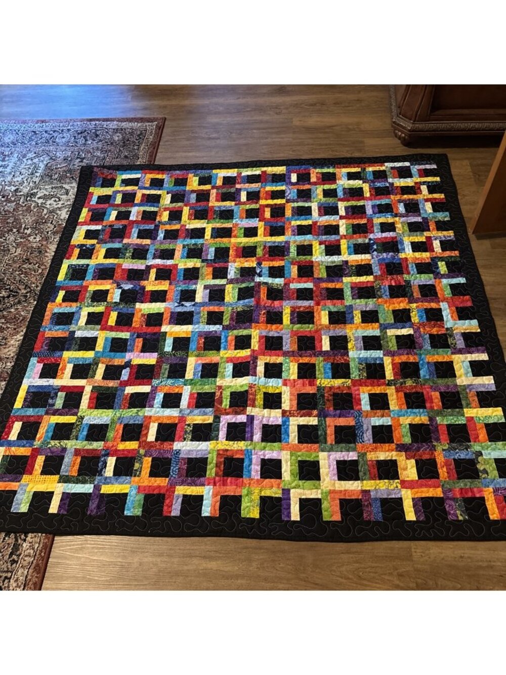 Modern Black & Multicolored Quilt Reversible Inspiring Messages  Size 67 X 67